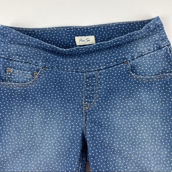 Per Se Jean Shorts Womens Medium Blue Denim White Stars Rolled Hem Pull On - Picture 3 of 7